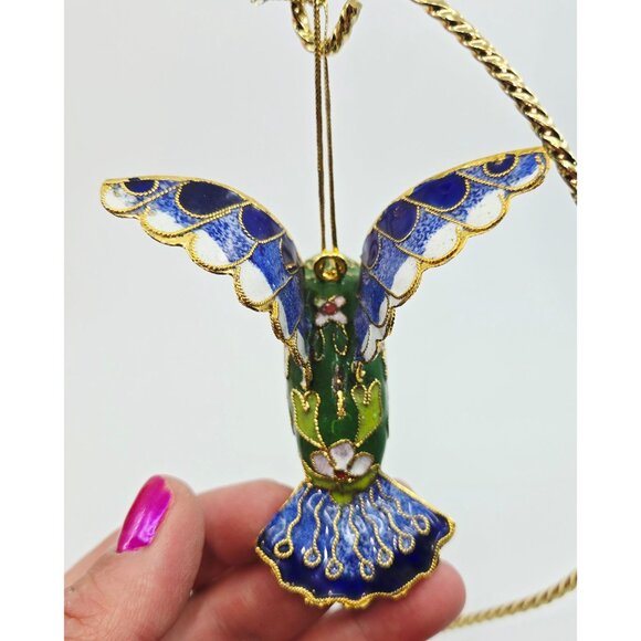 Handcrafted Cloisonné Hummingbird Ornament With Gold Accents & Display Stand - Picture 6 of 10